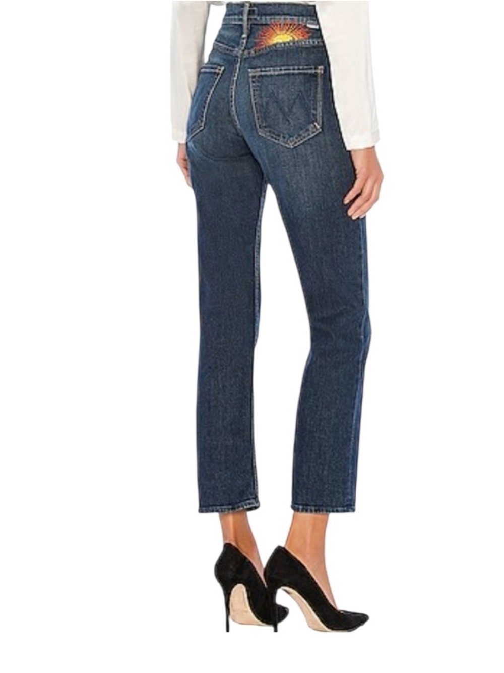 MOTHER Tomcat Ankle Embroidered Sunburst Straight-Leg Jeans High Rise 25